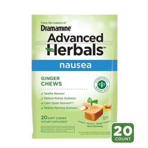 Dramamine Nausea Relief Lemon-Honey-Ginger Soft Chews Perspective: front