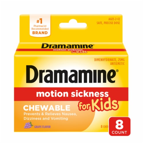 Dramamine® Kids Motion Sickness Relief Dimenhydrinate Grape Chewable Tablets Perspective: front