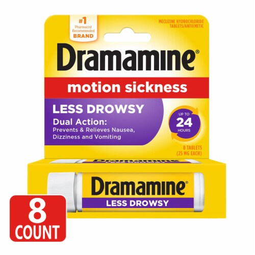 Dramamine Less Drowsy Formula Motion Sickness Relief Tablets Perspective: front