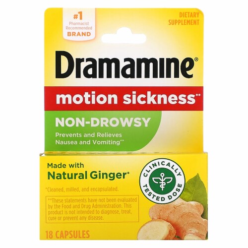 Dramamine Non-Drowsy Natural Ginger Motion Sickness Relief Capsules Perspective: front