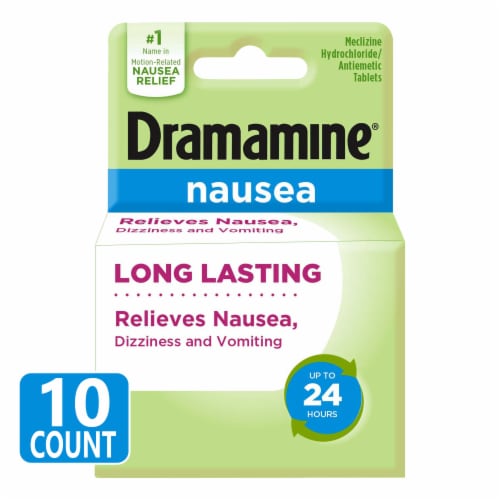 Dramamine Long Lasting Nausea Relief Tablets Perspective: front