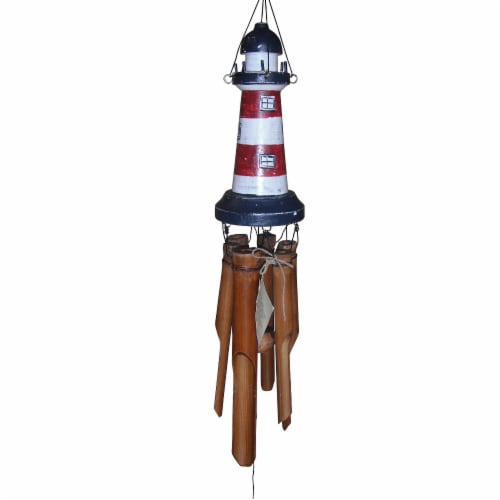 8" Carved Wooden Lighthouse Wind Chime Perspective: front