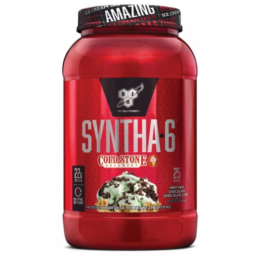 BSN Syntha-6 Cold Stone Creamery Mint Mint Chocolate Chocolate Chip Powder Drink Mix Perspective: front