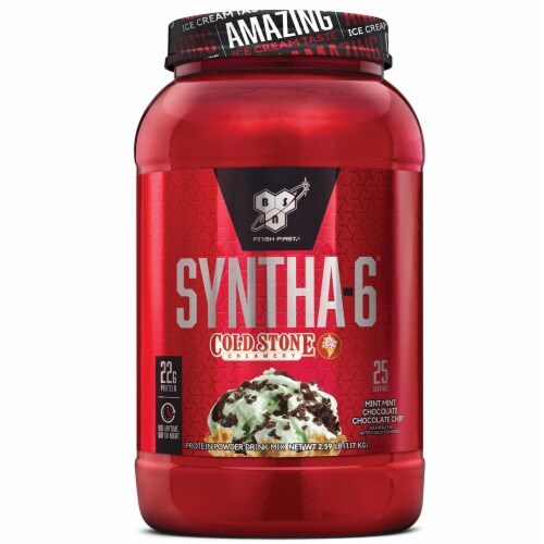 BSN Syntha-6 Cold Stone Creamery Mint Mint Chocolate Chocolate Chip Powder Drink Mix Perspective: front