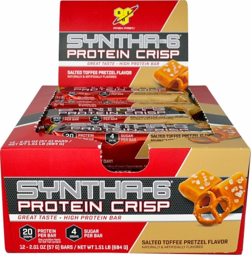 BSN Syntha-6 Protein Crisp Salted Toffee Pretzel Flavor Protein Bars 12 ...