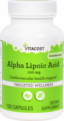 Vitacost Alpha Lipoic Acid Cariovascular Health Support Capsules 100mg Perspective: front