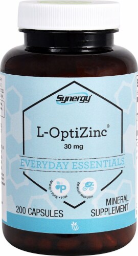 Vitacost Synergy L-OptiZinc Everyday Essentials Capsules 30mg Perspective: front