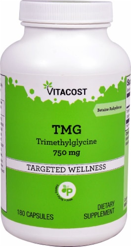 Vitacost TMG - Trimethylglycine (Betaine Anhydrous)  Dietary Supplement 750mg Perspective: front