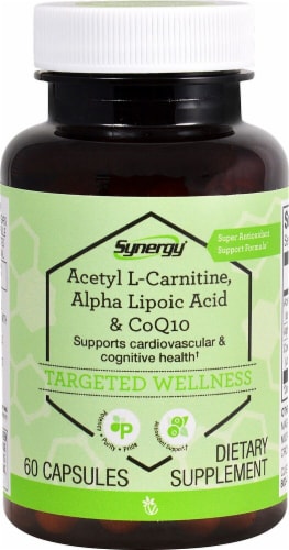 Vitacost Synergy Targeted Wellness Acetyl L-Carnitine Alpha Lipoic Acid & CoQ10 Capsules Perspective: front