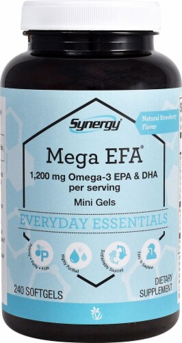 Vitacost Synergy Mega EFA Omega 3 EPA & DHA Natural Strawberry Mini Softgels 1200mg Perspective: front
