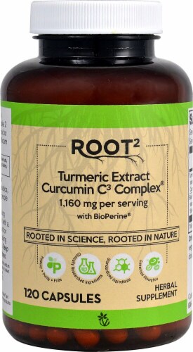 Vitacost Root2 Turmeric Extract Curcumin C3 Complex Capsules 1160mg Perspective: front