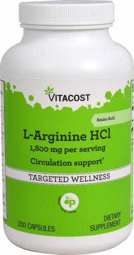 Vitacost L-Arginine HCl Targeted Wellness Capsules 1800mg Perspective: front