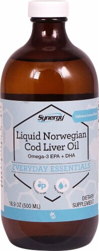 Vitacost Liquid Norwegian Cod Liver Oil Omega-3 EPA + DHA Lemon Dietary Supplement Perspective: front
