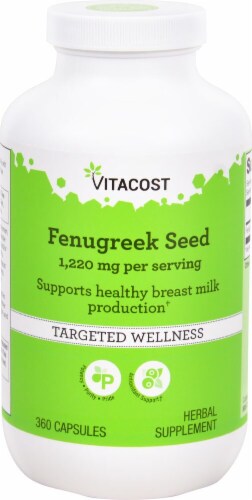 Vitacost Fenugreek Seed Herbal Supplement Capsules 1220mg Perspective: front