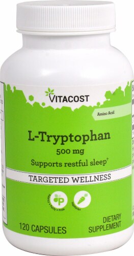 Vitacost L-Tryptophan Targeted Wellness Capsules 500mg Perspective: front