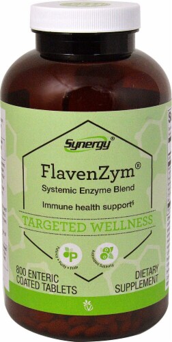 Vitacost Synergy FlavenZym Systemic Enzyme Blend Dietary Supplement Enteric Coated Tablets Perspective: front