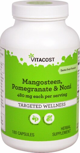 Vitacost Mangosteen Pomegranate & Noni Herbal Supplement Capsules 480mg Perspective: front