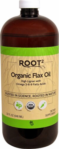 Vitacost ROOT2 Organic Certified Flax Oil Perspective: front