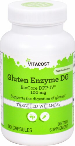 Vitacost Gluten Enzyme DG BioCore DPP-IV Capsules Dietary Supplement 100mg Perspective: front