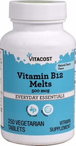 Vitacost Vitamin B-12 Melts Natural Cherry Vegetarian Tablets 500mcg Perspective: front