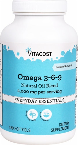 Vitacost Omega 3-6-9 Natural Oil Blend Dietary Supplement Softgels 2000mg Perspective: front
