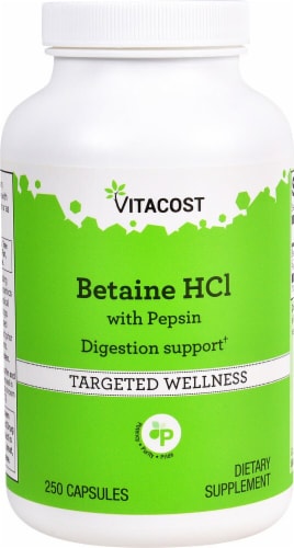 Vitacost Betaine HCl with Pepsin Targeted Wellness Capsules Perspective: front