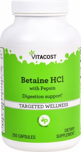 Vitacost Betaine HCl with Pepsin Targeted Wellness Capsules Perspective: front