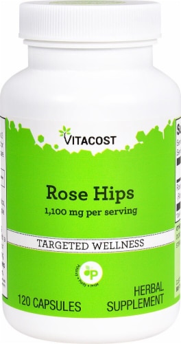 Vitacost Rose Hips Herbal Supplement Capsules 1100mg Perspective: front