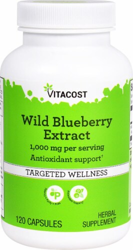 Vitacost Wild Blueberry Extract Herbal Supplement Capsules 1000mg Perspective: front