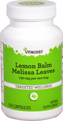 Vitacost Lemon Balm Melissa Leaves Herbal Supplement Capsules 790mg Perspective: front