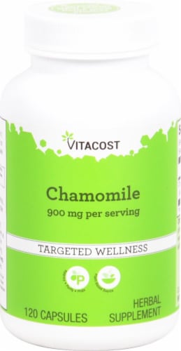 Vitacost Chamomile Herbal Supplement Capsules 900mg Perspective: front