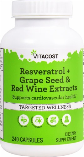 Vitacost Resveratrol + Grape Seed & Red Wine Extract Capsules Perspective: front