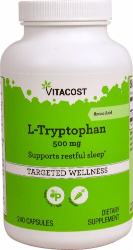 Vitacost L-Tryptophan Targeted Wellness Capsules 500mg Perspective: front