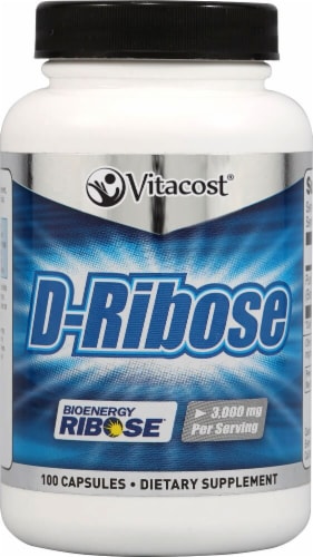 Vitacost D-Ribose Bioenergy Ribose Dietary Supplement Capsules 3000mg Perspective: front