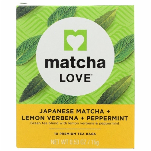 MATCHA LOVE JAPANESE MATCHA, LEMON VERBENA + PEPPERMINT, 10 BAGS Perspective: front