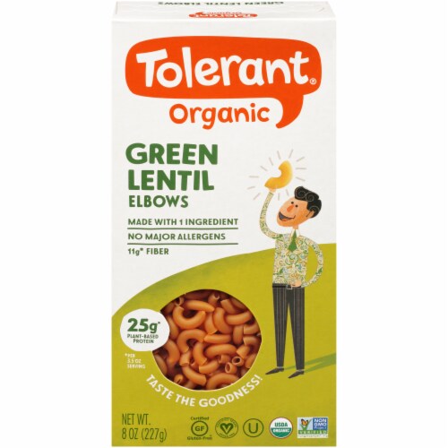 Tolerant Food Organic Green Lentil Pasta Simply Legumes™ Gluten Free Elbow Macaroni Perspective: front
