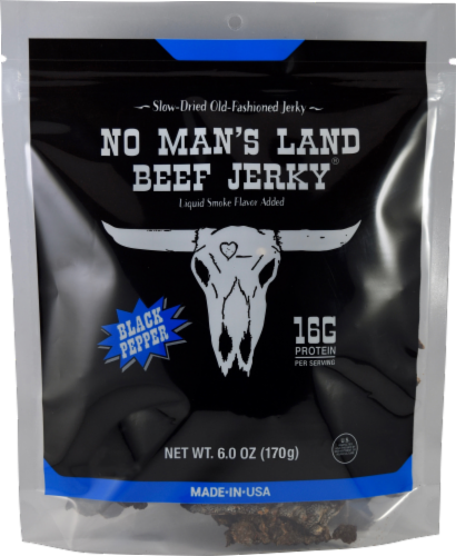 No Man's Land Black Pepper Beef Jerky Perspective: front
