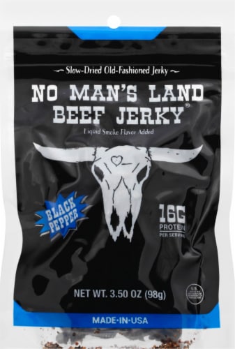 No Man's Land Black Pepper Beef Jerky Perspective: front