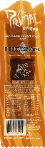 Primal Strips Soy Meatless Vegan Jerky - Hickory Smoked Perspective: front