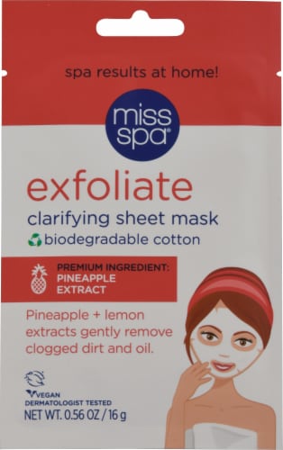 Miss Spa® Exfoliate Biodegradable Cotton Sheet Mask Perspective: front