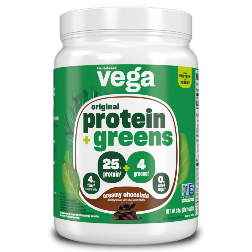 Vega® Original Plus Greens Creamy Chocolate Protein Powder Perspective: front