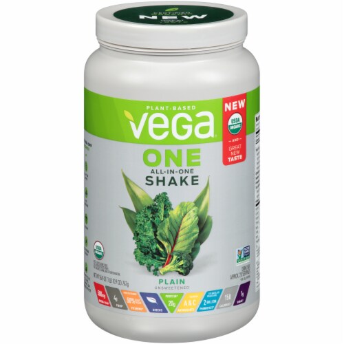 Vega One Plain Plant-Based All-In-One Shake Drink Mix Perspective: front
