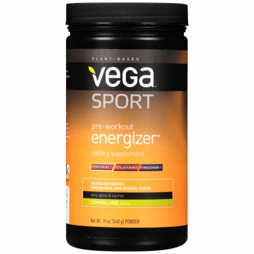 Vega Sport Plant-Based Pre-Workout Energizer Lemon Lime Powder Perspective: front