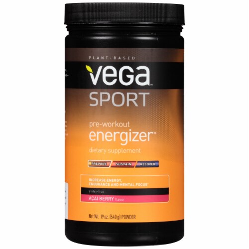 Vega Sport Plant-Based Pre-Workout Energizer Acai Berry Powder Perspective: front