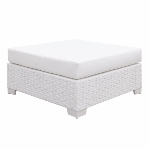 Furniture of America Arthur Contemporary Rattan Large Patio Ottoman in White Perspective: front