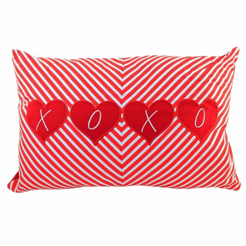Valentine's Day Red/White Chevron Pillow Fabric Hearts Love Xoxo 60118E Perspective: front