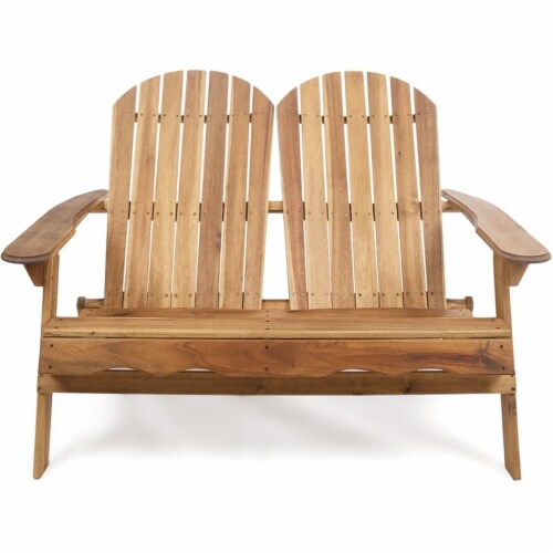 Noble House Malibu Acacia Wood Slat Backed Adirondack Loveseat