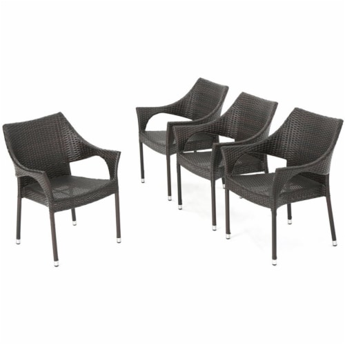 Noble House Mirage Wicker Stacking Patio Dining Arm Chair in Mocha Set of 4 1 Smith s Food and Drug