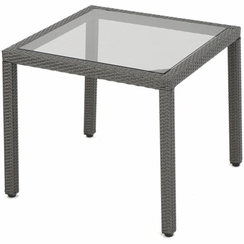 Noble House San Pico 34  Square Glass Top Patio Dining Table in Gray Perspective: front