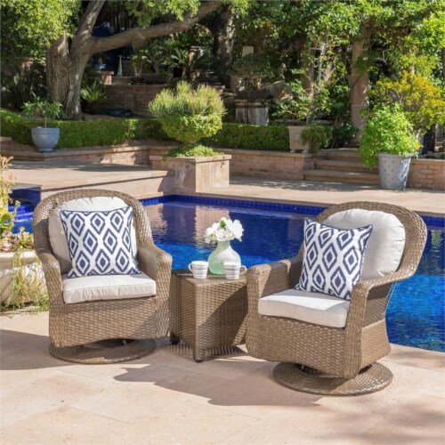 Noble House Liam Outdoor Brown Swivel Club Chairs Side Table Set 1 Fry s Food Stores